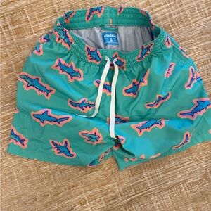 Chubbies Teal Shark Pattern Swim Trunks